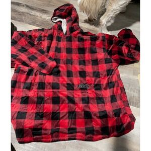 The Comfy Sherpa Lined Hooded Blanket Sweatshirt Red Black Buffalo Plaid